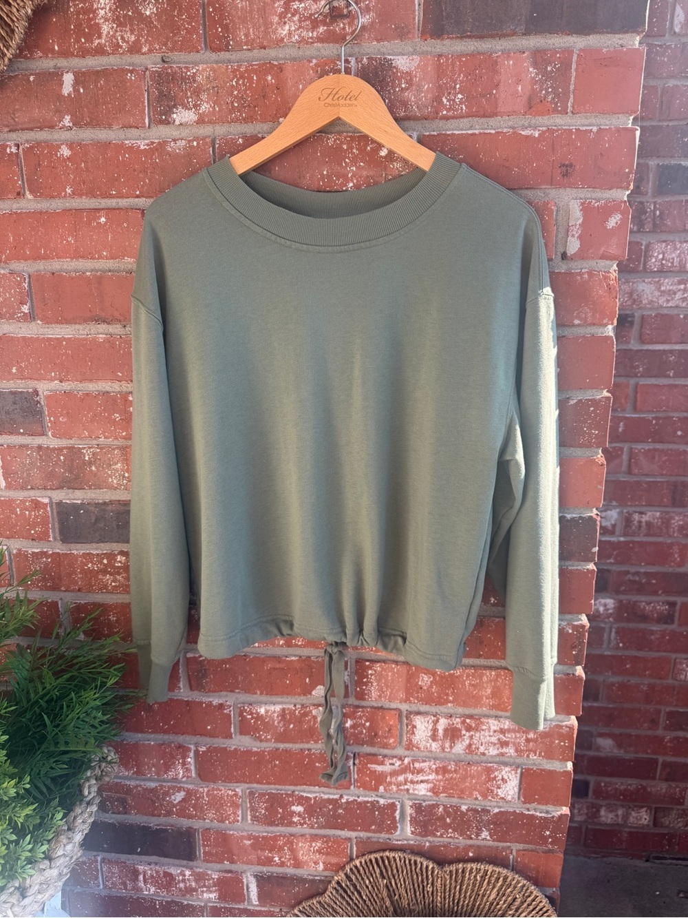 Old Navy Olive Drawstring Waist Crewneck Sweatshirt with Open Back